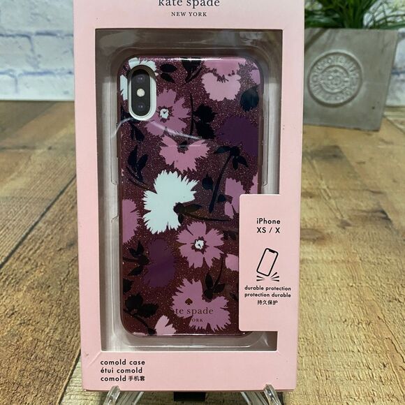 Kate Spade Comcold Case iPhone XS X Pink Gala Floral Shimmer Nwt - Picture 2 of 7